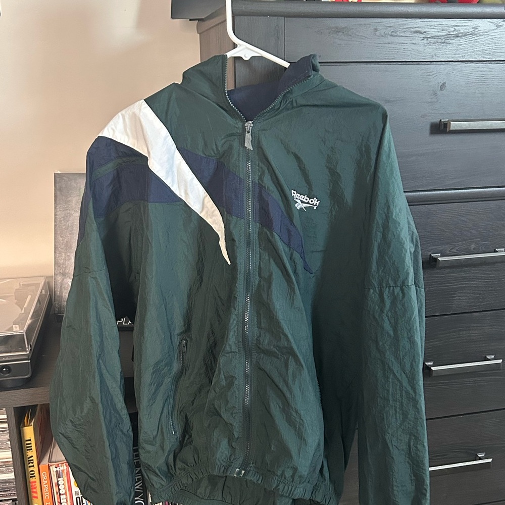 Reebok Green and White Windbreaker Jacket